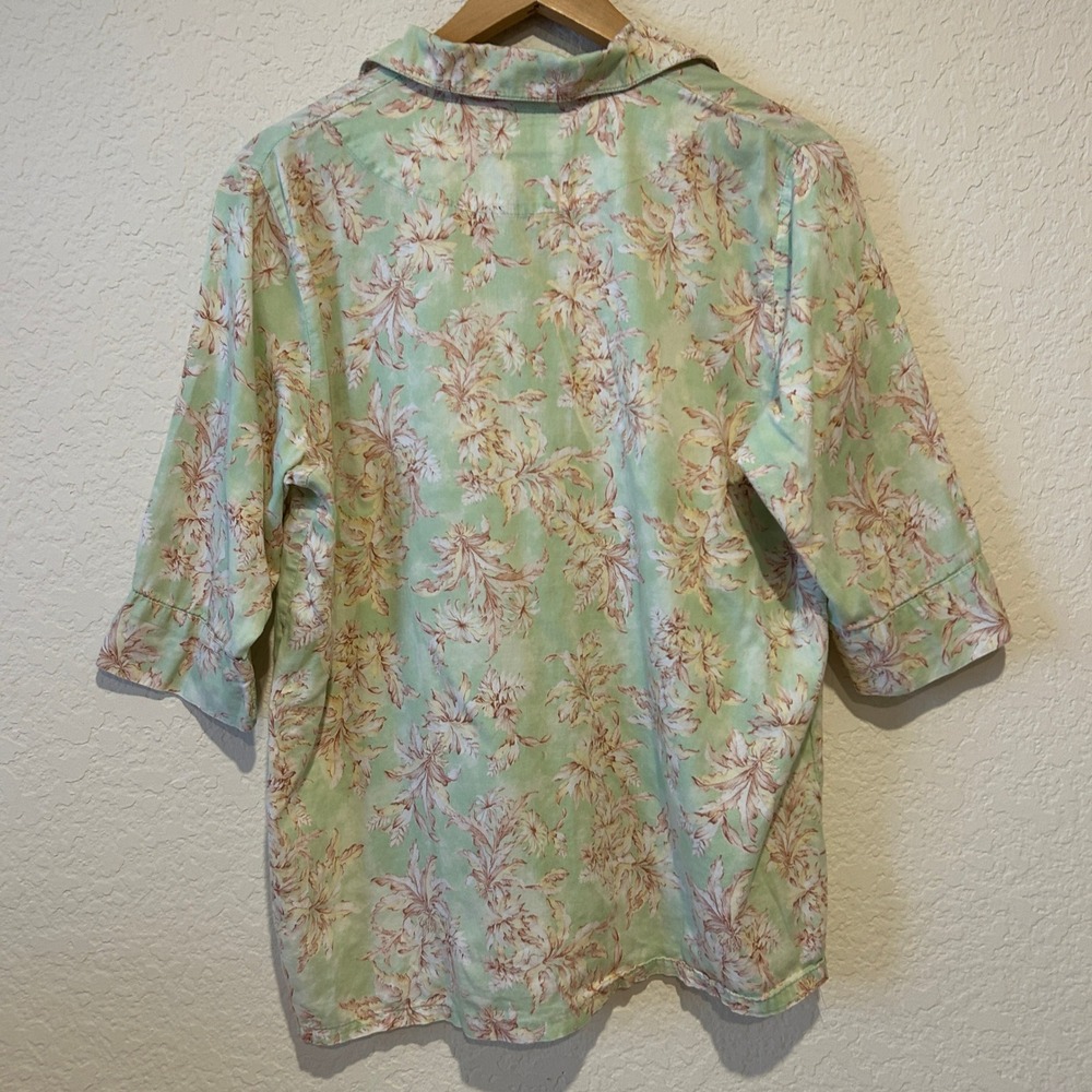 Papinelle Pajama Set Sz M Green Floral Cotton Button Up Crop Cottagecore Garden - Picture 7 of 12